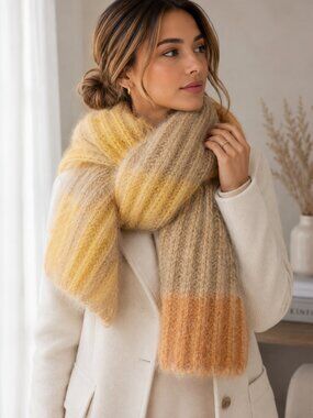 Handmade Soft Yellow Beige Fluffy Knit Scarf Vest